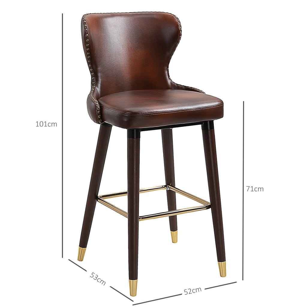 Set di 2 Sedie da Bar con Schienale e Poggiapiedi ¨C Minimal ¨C Pelle Sintetica Marrone 52x53x101 cm