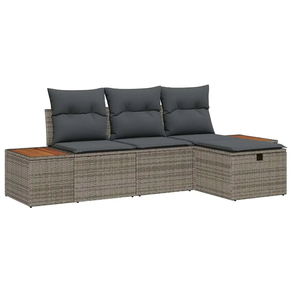 Set Divano da Giardino con cuscino 4 pcs Grigio Poly Rattan 3359616