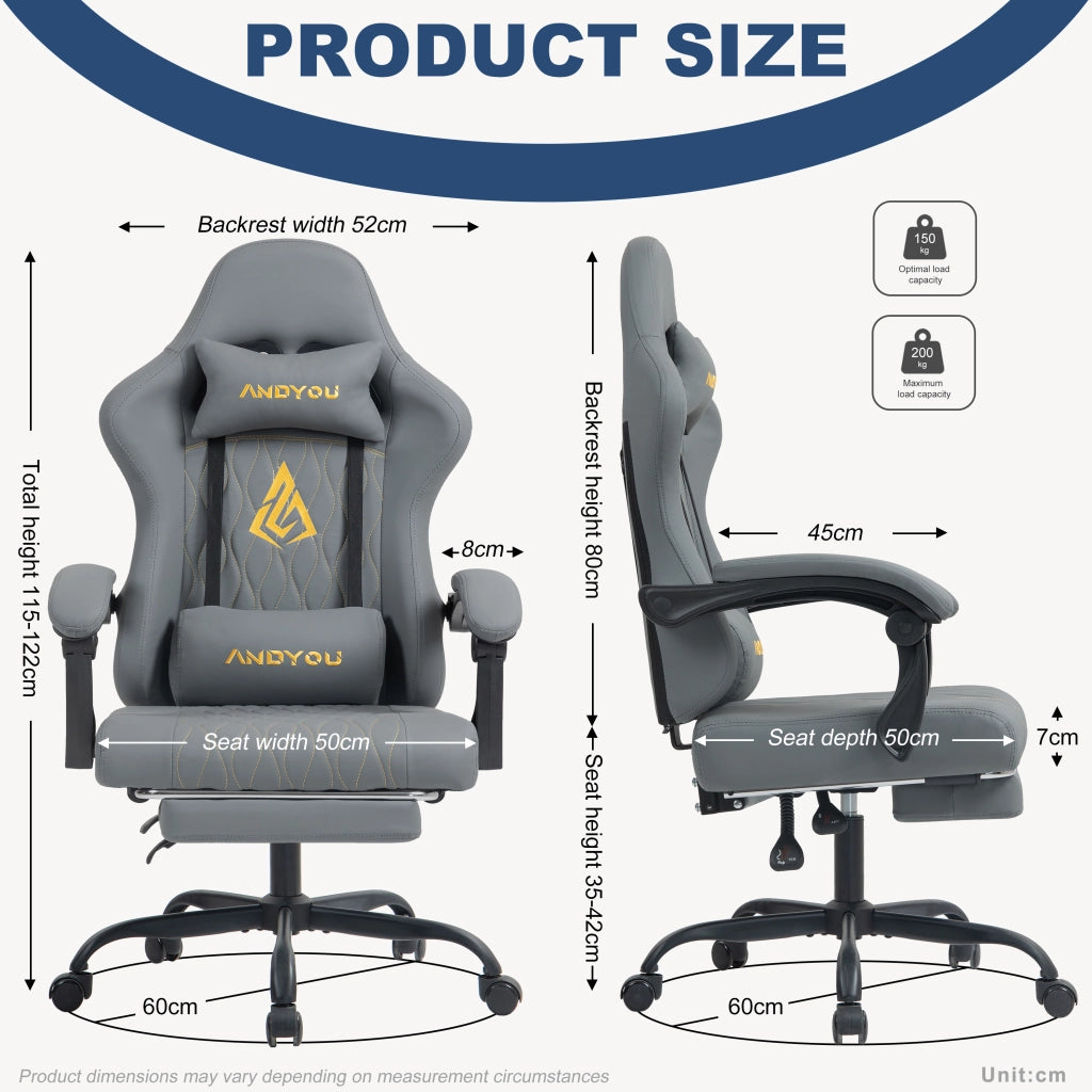 Sedia da gaming con poggiapiedi ¨C Minimal ¨C Grigio