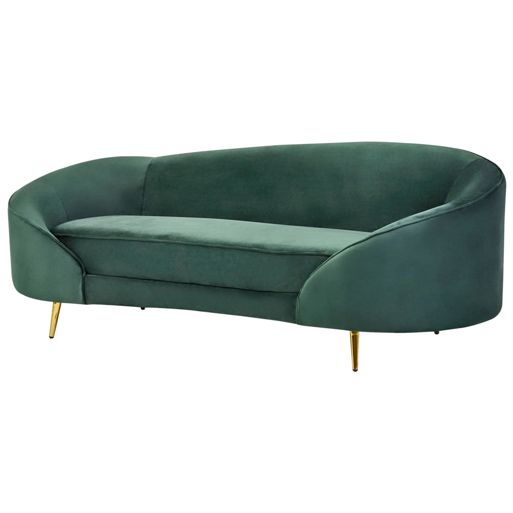 Divano velluto verde smeraldo curvo stile retrò a 2 posti gambe metallo dorato