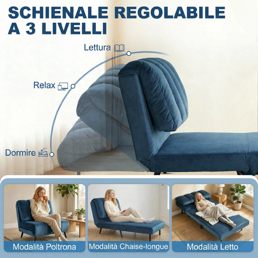 Poltrona Letto Pieghevole Trasformabile con Schienale Regolabile ¨C Minimal ¨C Blu