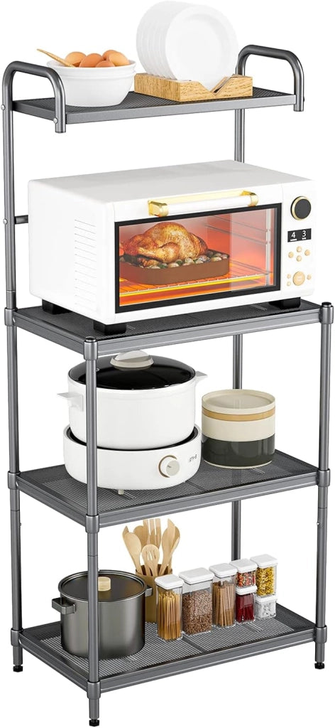 Microonde Scaffale da Cucina per Microonde in Metallo a 4 Ripiani, Carrello per Microonde Scaffalatura Organizzatore Portaoggetti, 60 x 34 x 136 cm (Nero)
