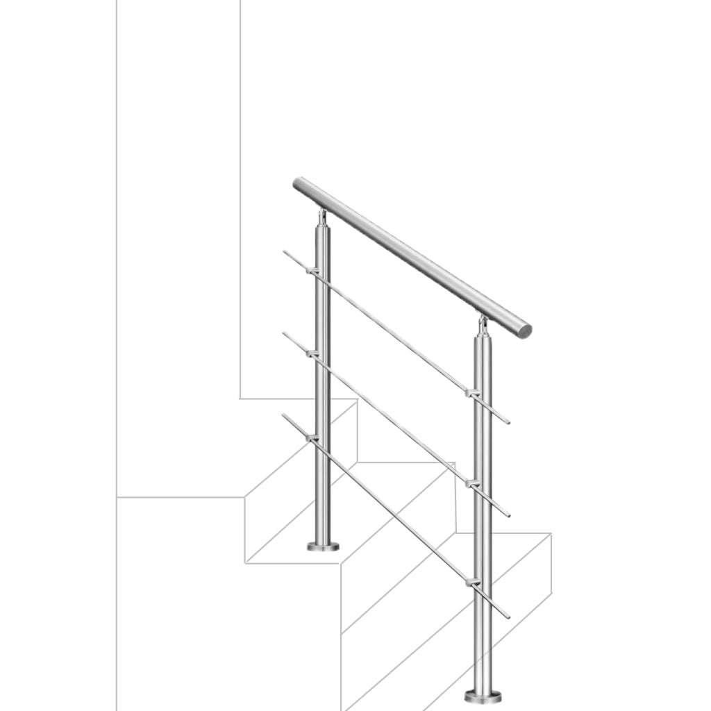 Ringhiera Balaustra Corrimano in acciaio inox 304 spazzolato 80x106cm per interni ed esterni 3 barre trasversali