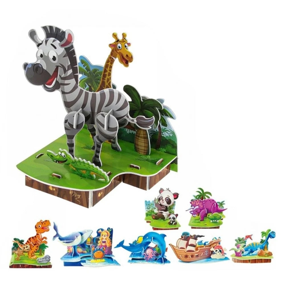 Trade Shop - Kit 16pz Puzzle 3d Mondo Degli Animali Per Bambini Costruzione Modellismo Fai Da Te 32395 -