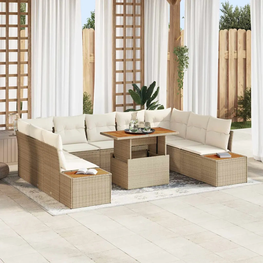 Set da Pranzo per Giardino con cuscino 10 pcs Beige e Crema 3350103