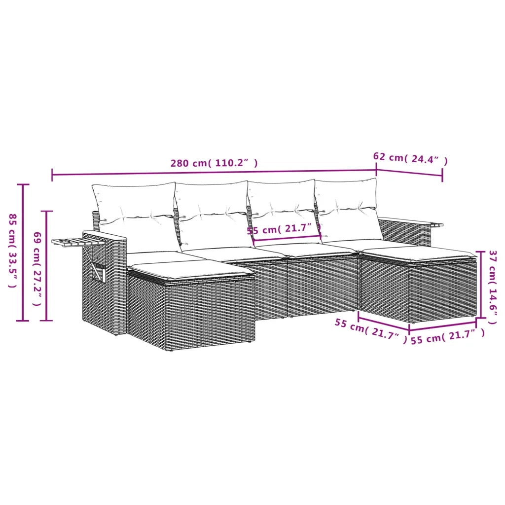 Set Divano da Giardino 6 pz con Cuscini Nero in Polyrattan 3227058