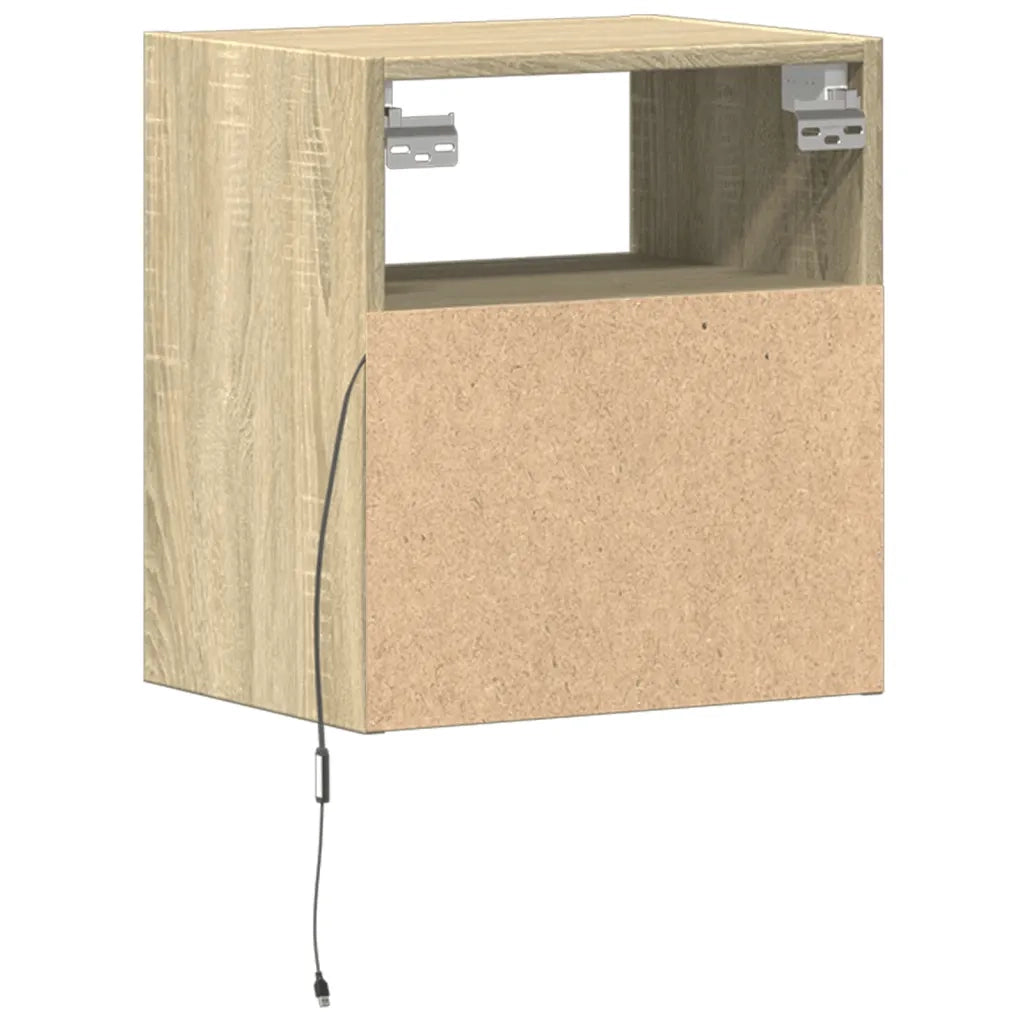 Comodini a Parete con luci LED 2 pz Rovere Sonoma 3307980