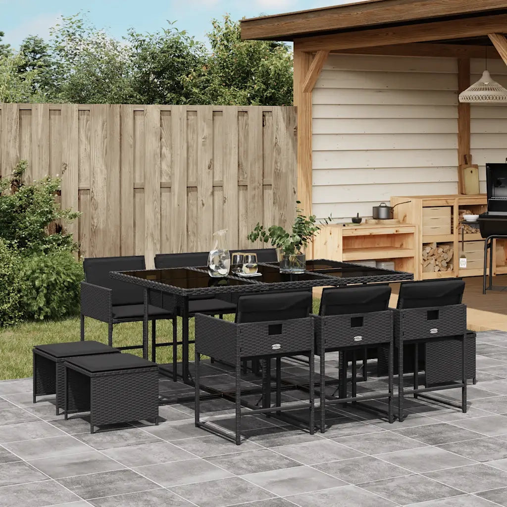 Set da Pranzo da Giardino 11 pz con Cuscini in Polyrattan Nero 3211327