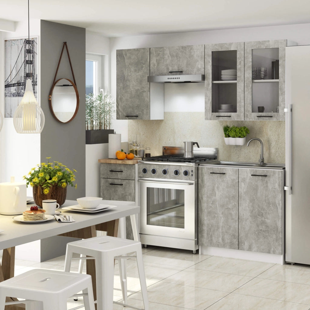 AKORD Set di Mobili da Cucina OLIWIA 180 cm Cemento 180 cm 7 porte 1 cassetto 180x46x203 cm