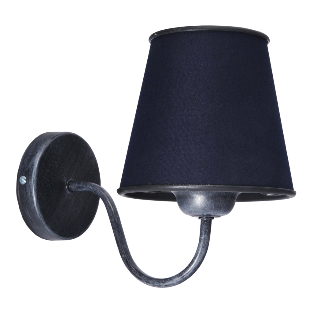 Applique 'Olney' a Braccio Curvo per Interni Lampada da Parete con Paralume Conico Blu Marino - lux.pro