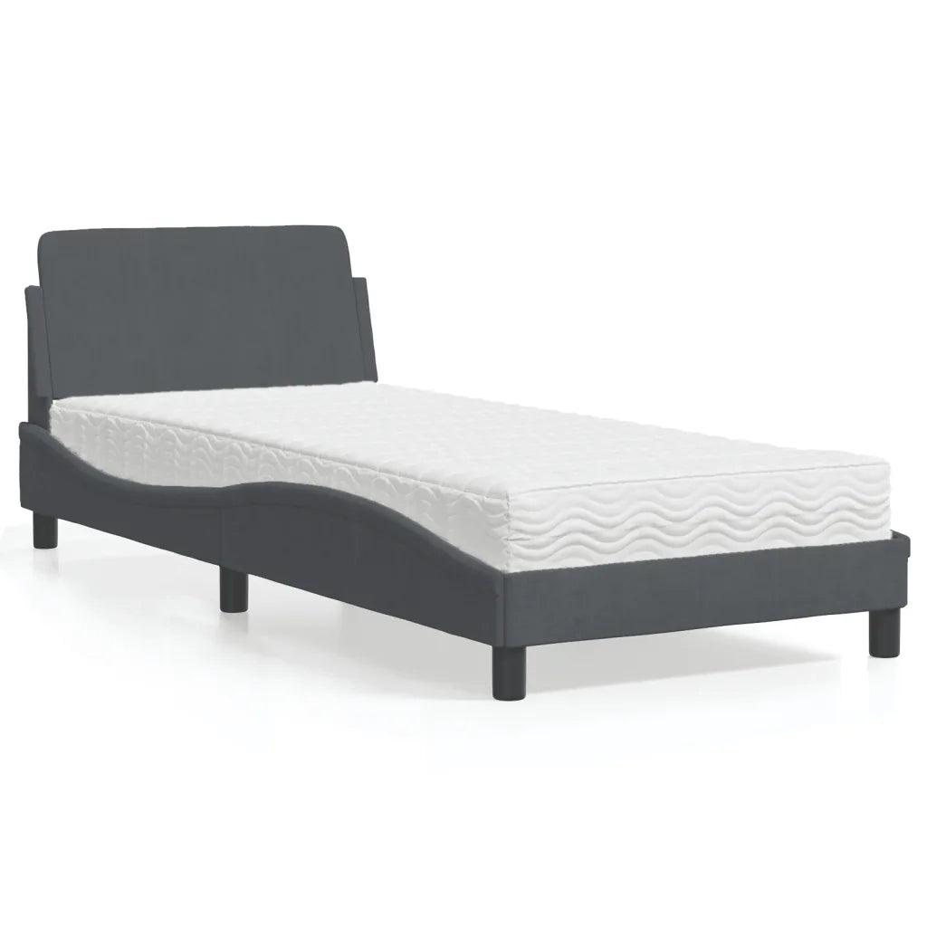 Letto con Materasso Dover Grigio Scuro 80x200 cm in Velluto