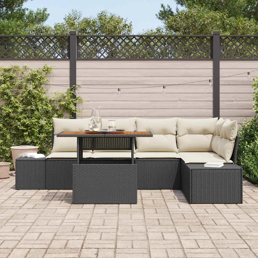 Set da Pranzo per Giardino con cuscino 6 pcs Nero e Crema 3349963