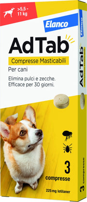 Elanco ANTIPARASSITARIO COMPRESSA MASTICABILE AdTab x cani  5,5÷11 kg. (cf. 3 compr. da 225 mg)