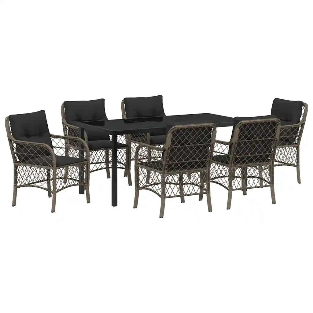 Set da Pranzo per Giardino con cuscino 7 pcs Grigio polyrattan
