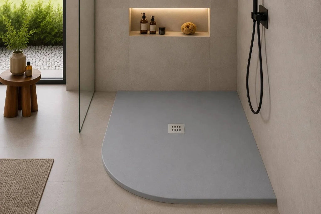 Piatto doccia semicircolare ROUND 90x90 cm Cuoio griglia Cuoio