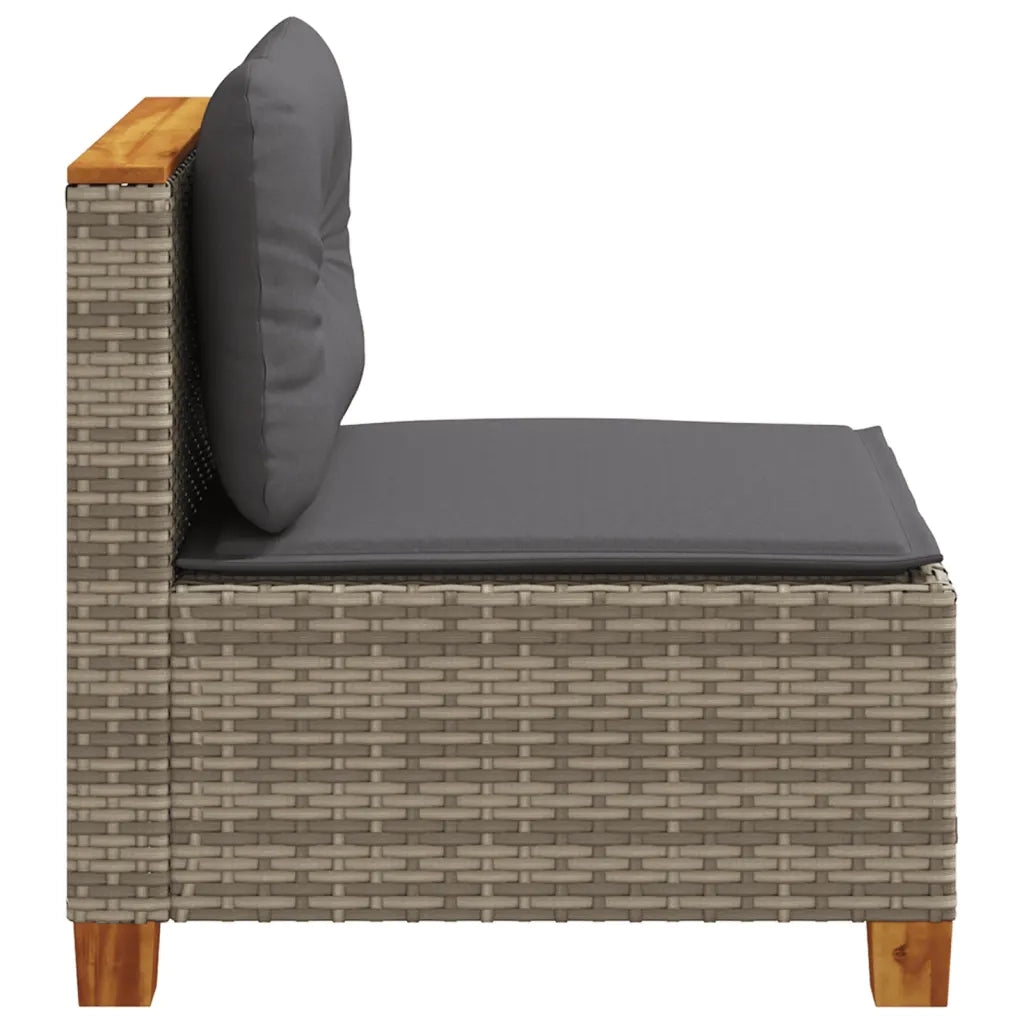 Divano Giardino Senza Braccioli con Cuscini Grigio Polyrattan 365906