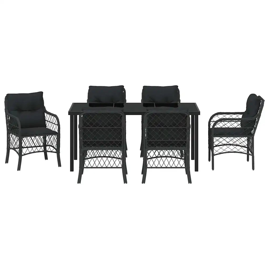 Set da Pranzo per Giardino con cuscino 7 pcs Nero polyrattan