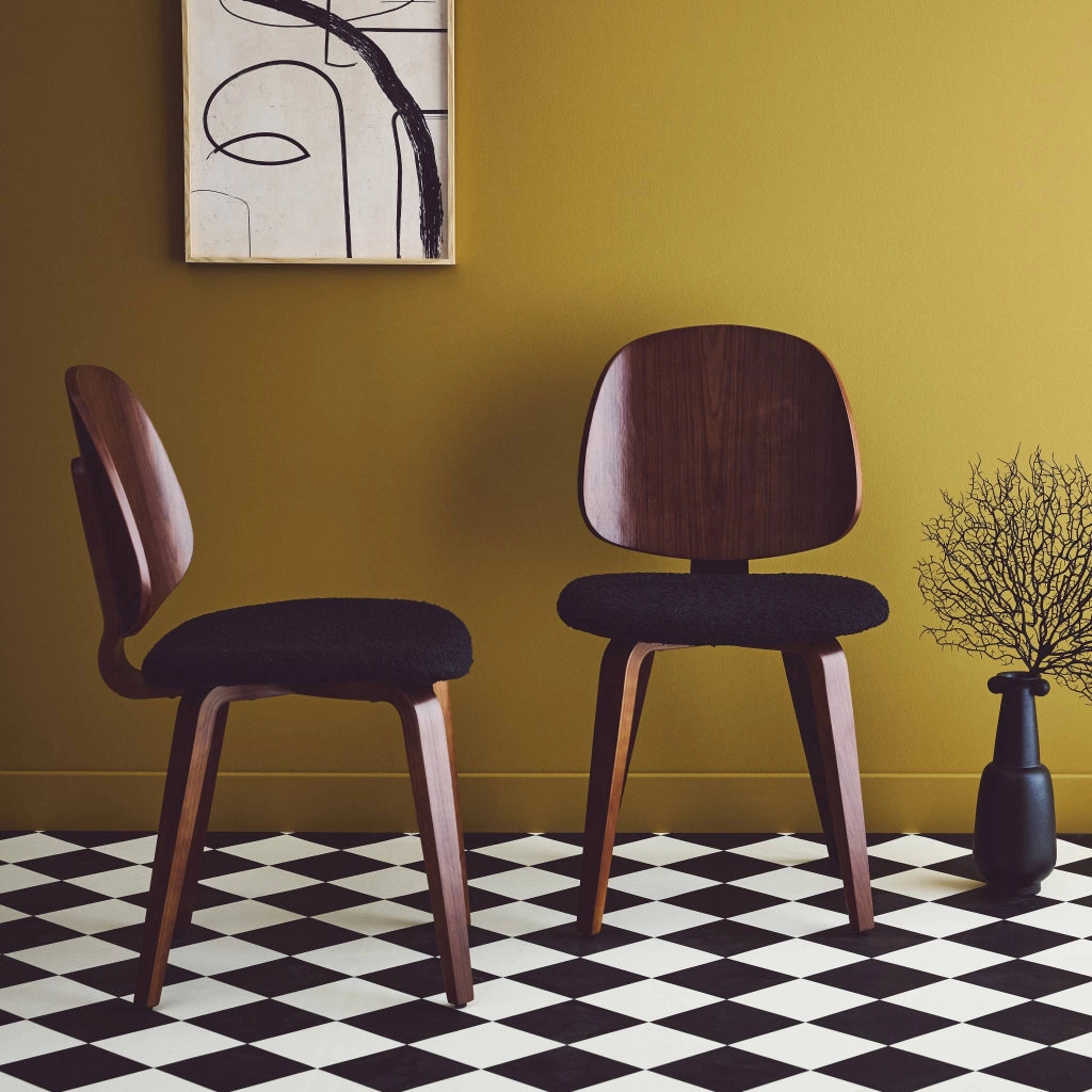Sedia in legno curvato e bouclé, set di 2, nero