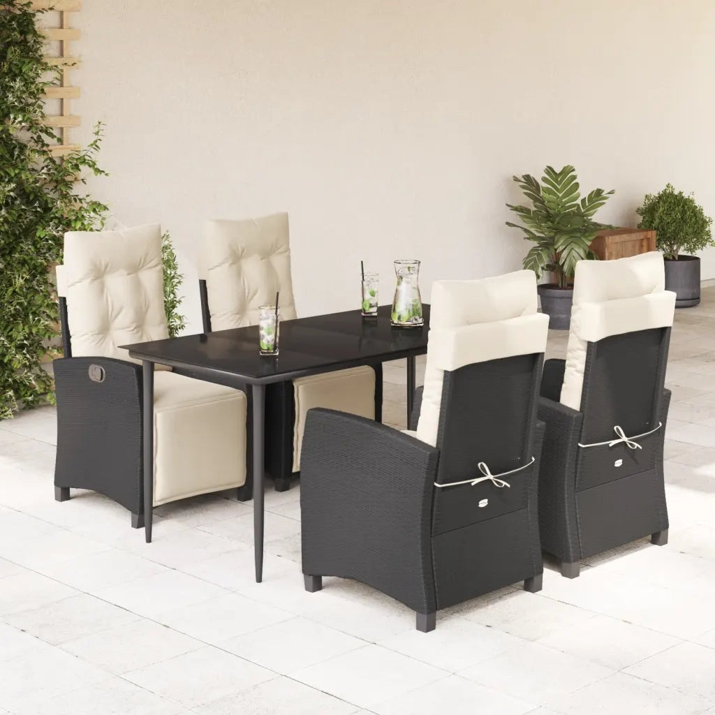 Set da Pranzo da Giardino 5 pz Nero con Cuscini in Polyrattan
