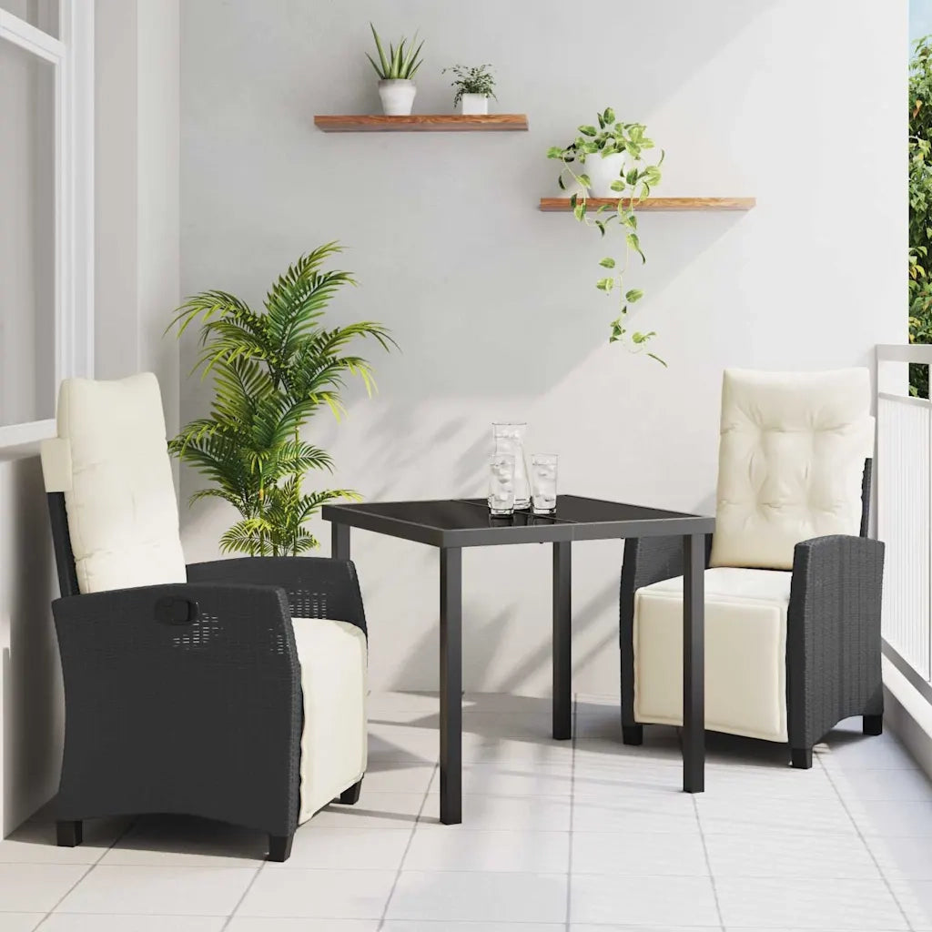 Set da Pranzo per Giardino con cuscino 3 pcs Nero polyrattan