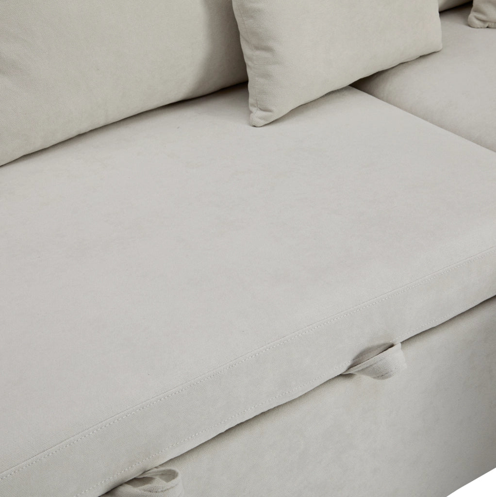 Divano letto angolare reversibile con USB e contenitore in flanella beige