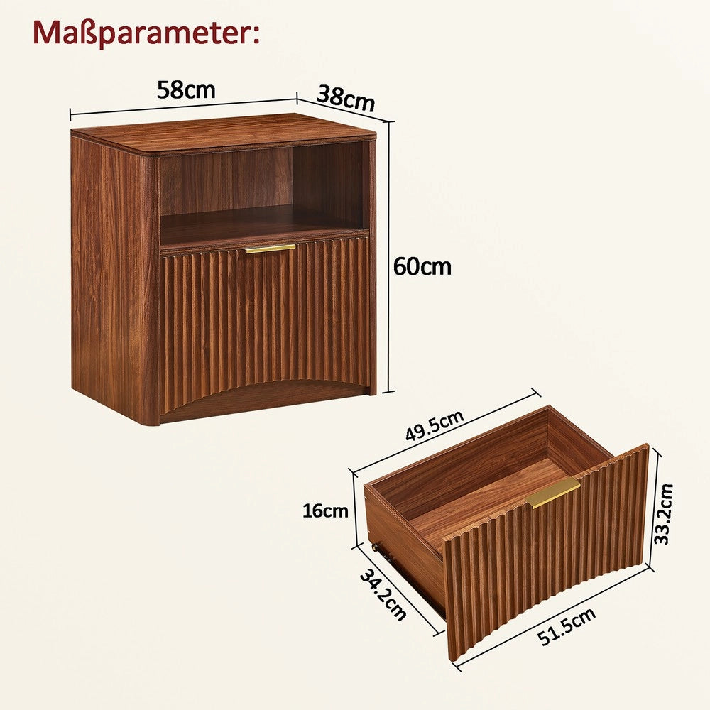 Comodino con Cassetto Aperto e Maniglie Dorate ¨C MINIMAL ¨C Effetto Noce
