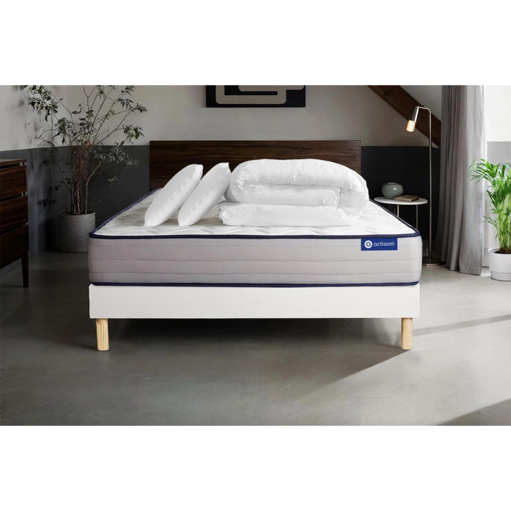 Pacchetto letto completo - Materasso 200x200cm + Box spring con doghe (kit) + 2 cuscini + Piumino - Actilatex Form
