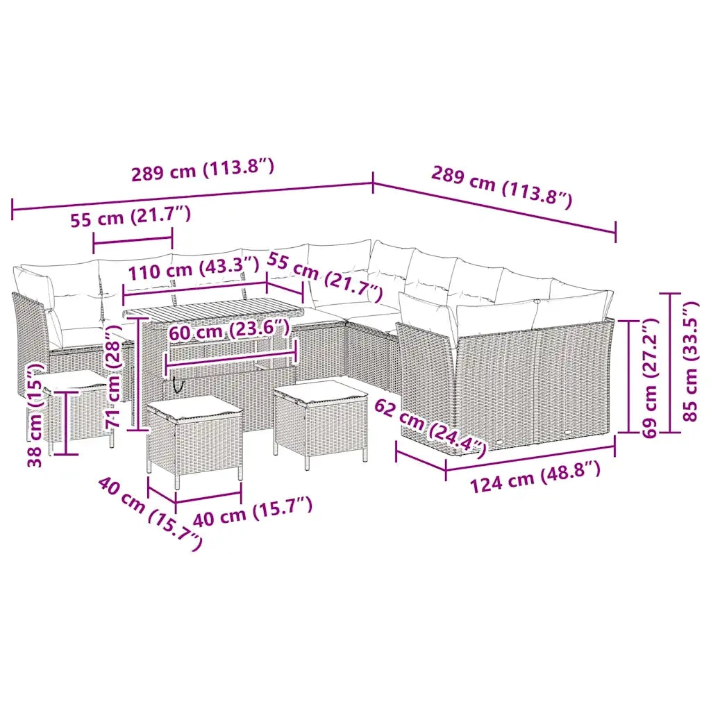 Set Divano da Giardino 14 pcs Grigio polyrattan 3361553