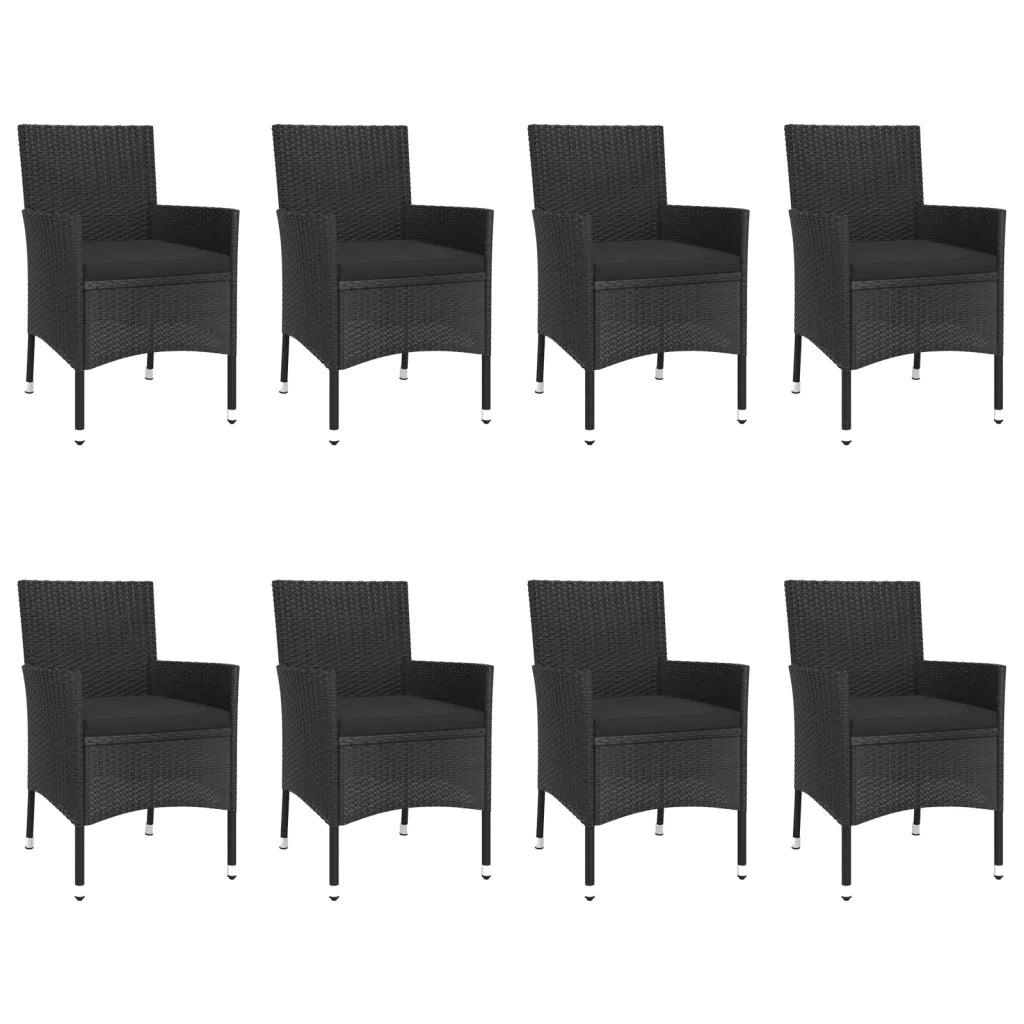 Set da Pranzo da Giardino 9 pz con Cuscini Nero in Polyrattan 3187330