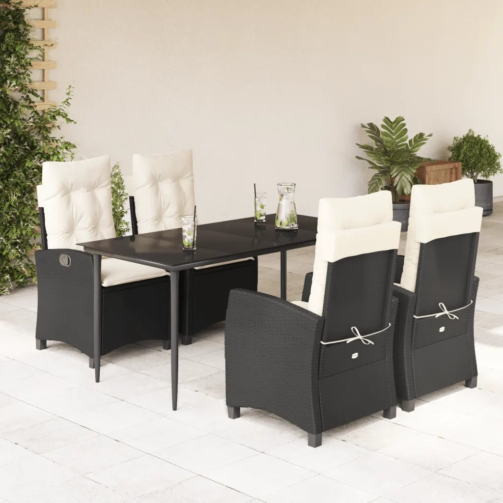 Set da Pranzo da Giardino 5 pz Nero con Cuscini in Polyrattan