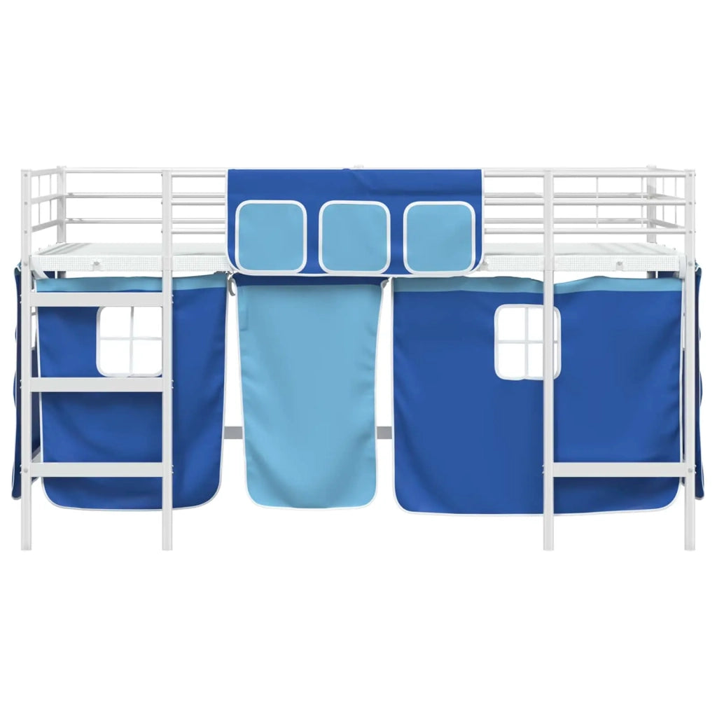 Struttura del Letto Loft per Bambini con Tendine-Giroletto per bambini Bianco e Blu 757171