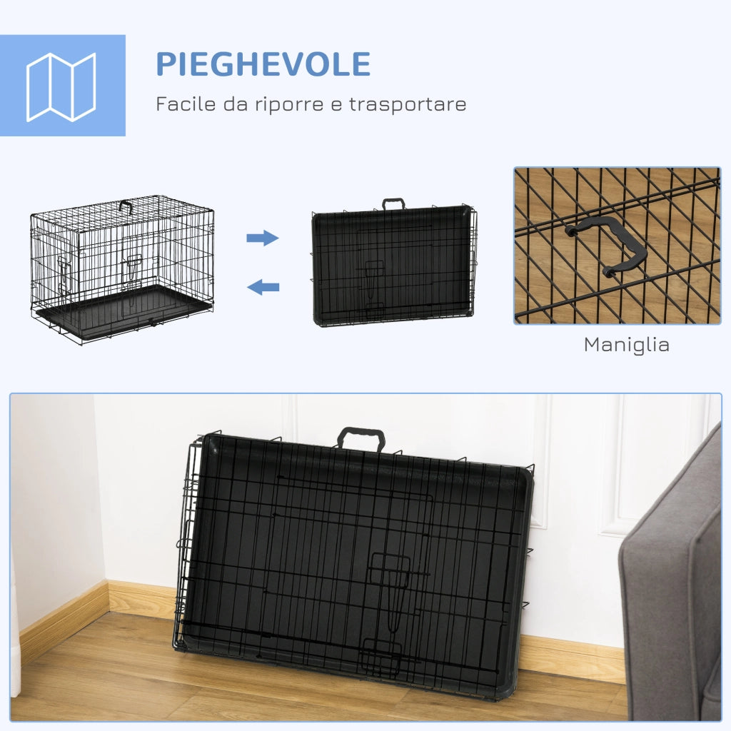 EasyComfort Gabbia per Animali Domestici Trasportino per Cani e Gatti Pieghevole in Acciaio Doppia Apertura, 76x46x52cm, Nero