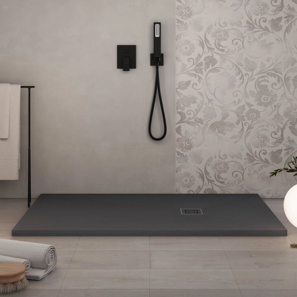 Piatto doccia in marmoresina grigio scuro effetto pietra cemento passion, misura 70x200