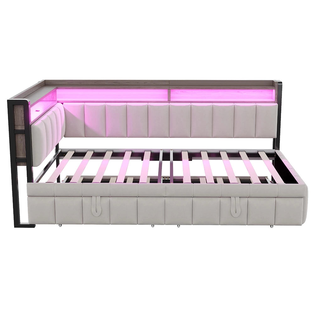 Divano letto 90x200cm?- Xylo - gigogne LED USB velluto grigio chiaro