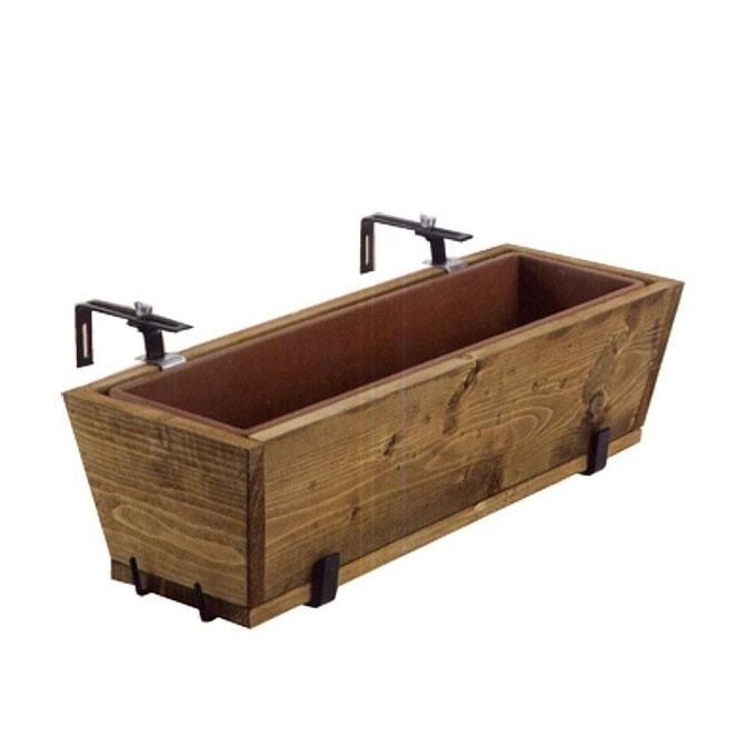 Metallurgica Buzzi FLR55 Portavaso da Balcone in Legno Abete con Vaso Plastica Riserva Acqua Supporto Acciaio Regolabile 55x22 cm colore Nero