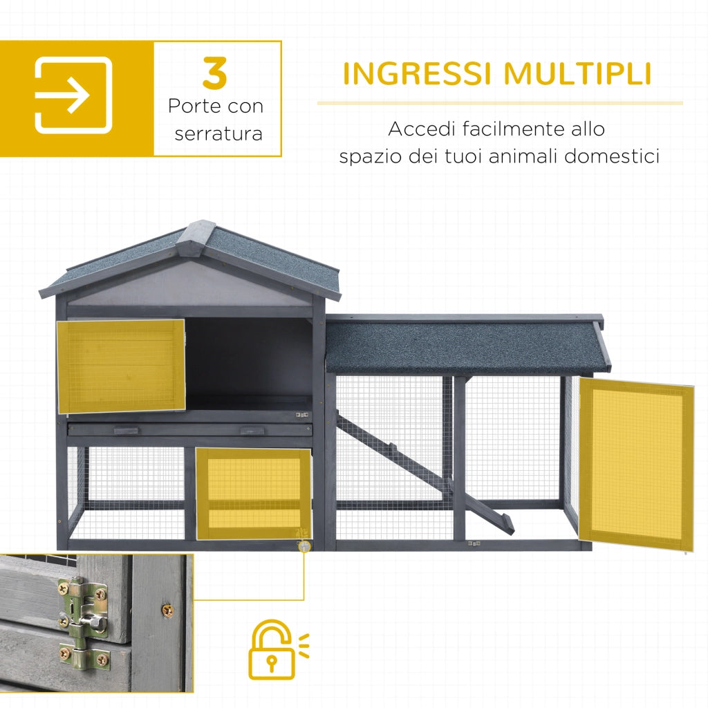 EasyComfort Conigliera Gabbia per Conigli in Legno da Esterno con Casetta, Spazio Aperto Recintato e Tetto 147x54x84cm