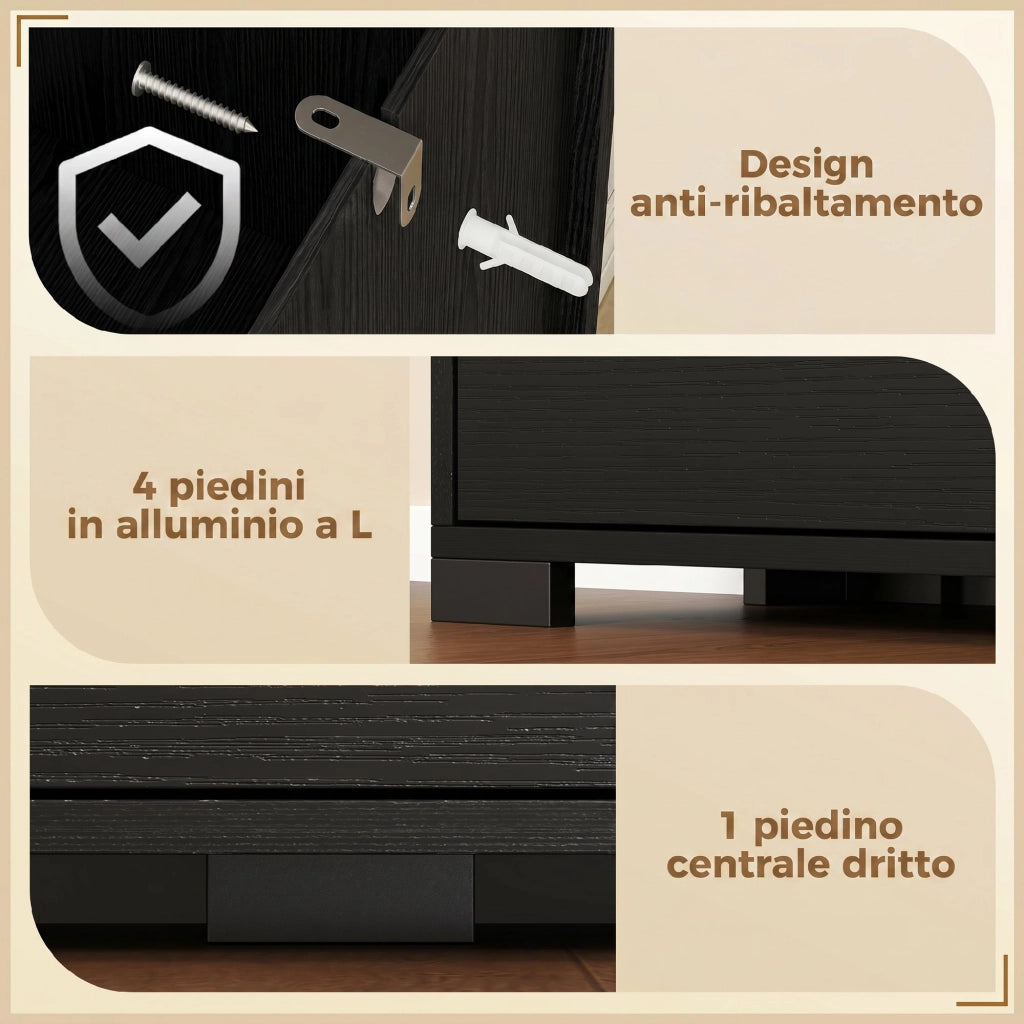Scarpiera con Specchio e 4 Cassetti a Ribalta ¨C Zephmum ¨C Nero