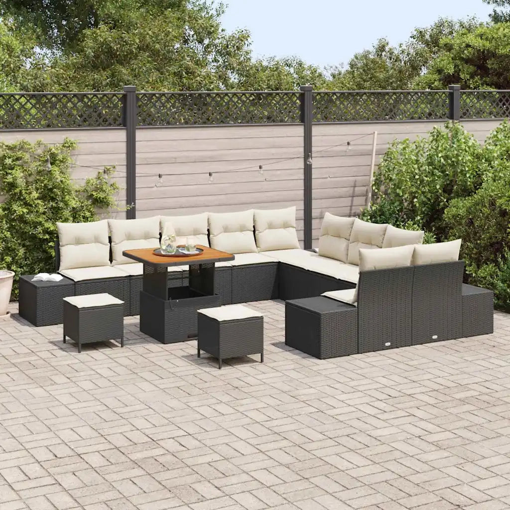 Set Divano da Giardino con cuscino 13 pcs Nero polyrattan