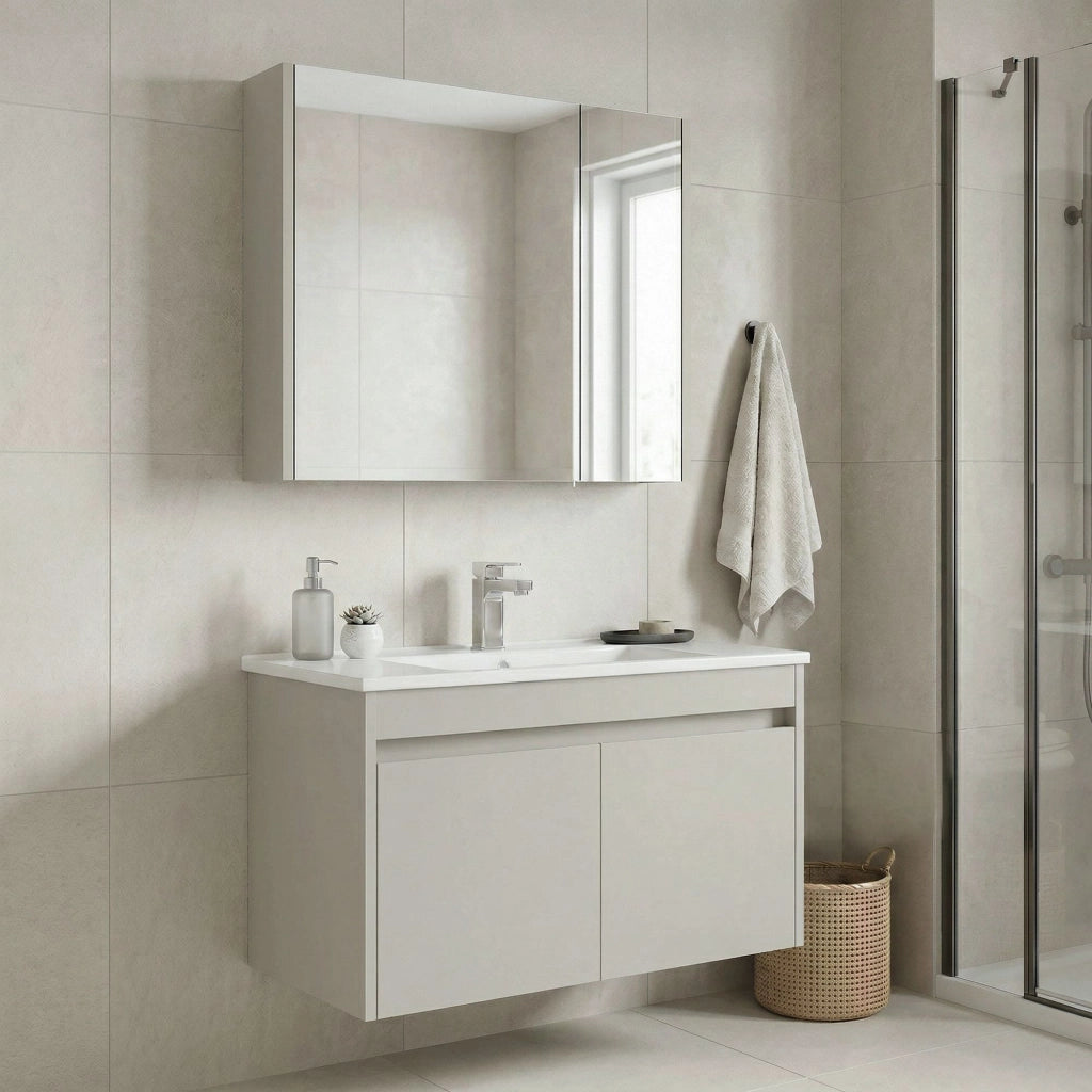 Set mobile lavabo con specchio (2 pezzi) "Arno 85" - 85 x 45 x 52 cm - Cashmere