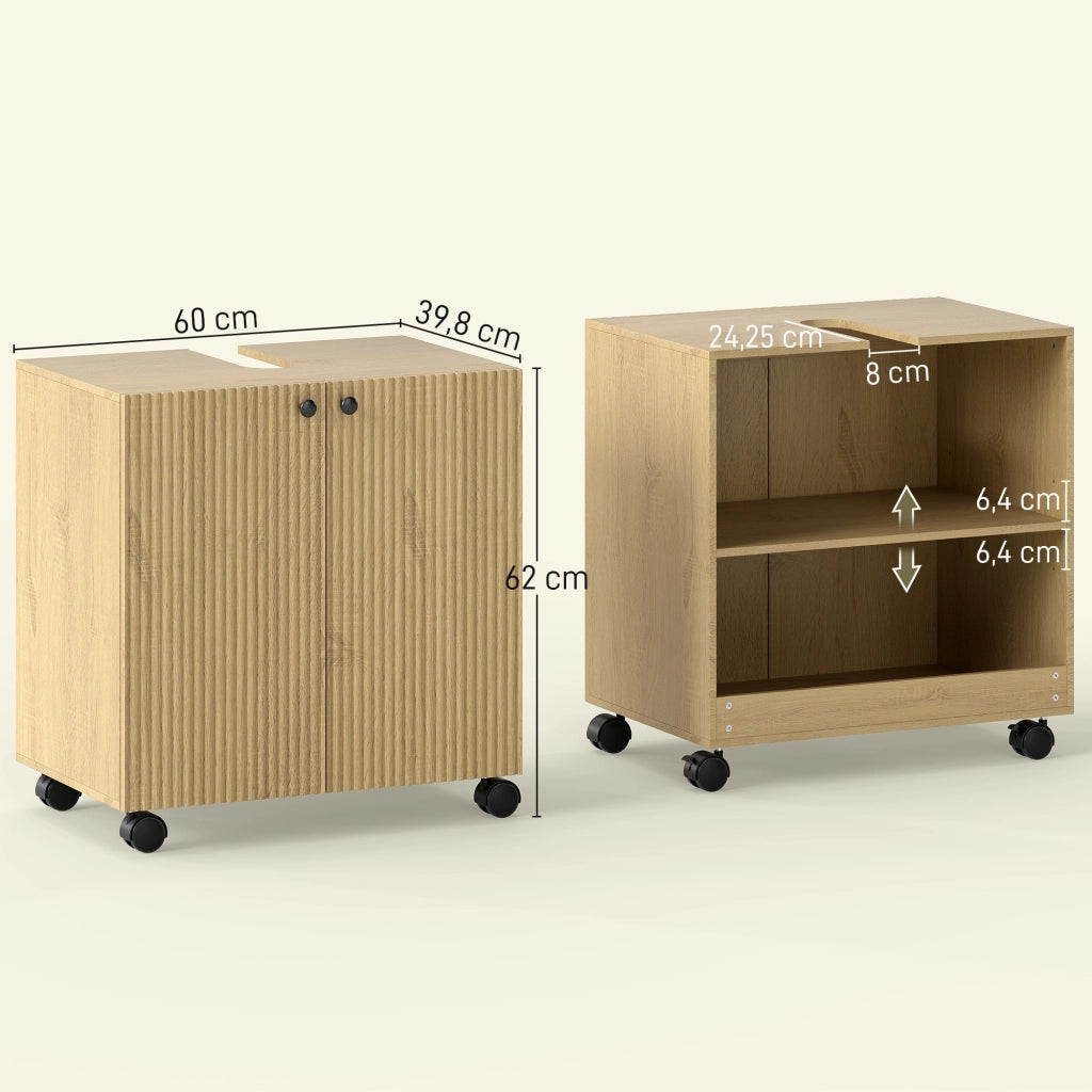 Mobiletto Sottolavabo con Ripiani e Ruote ¨C Minimal ¨C Legno