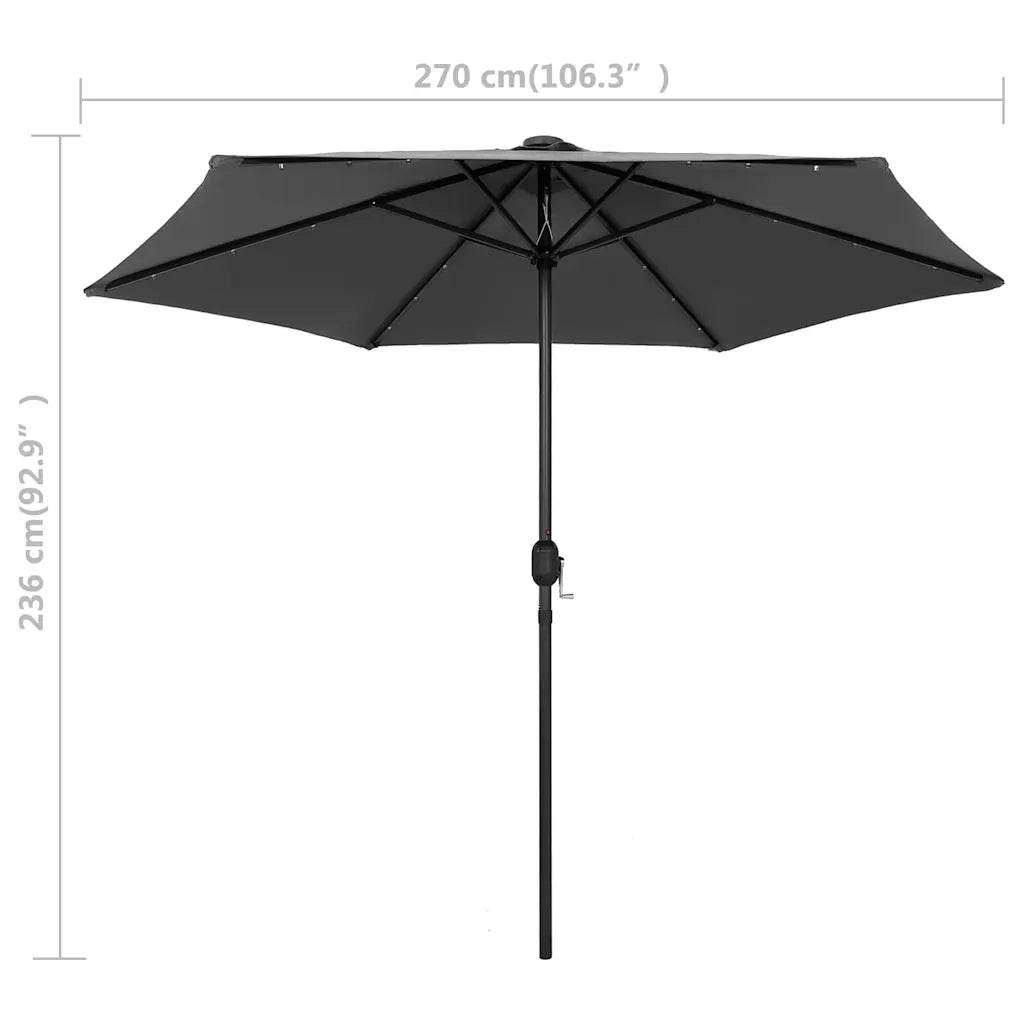Ombrello | Parasolne con Luci a LED e Palo in Alluminio 270 cm Antracite