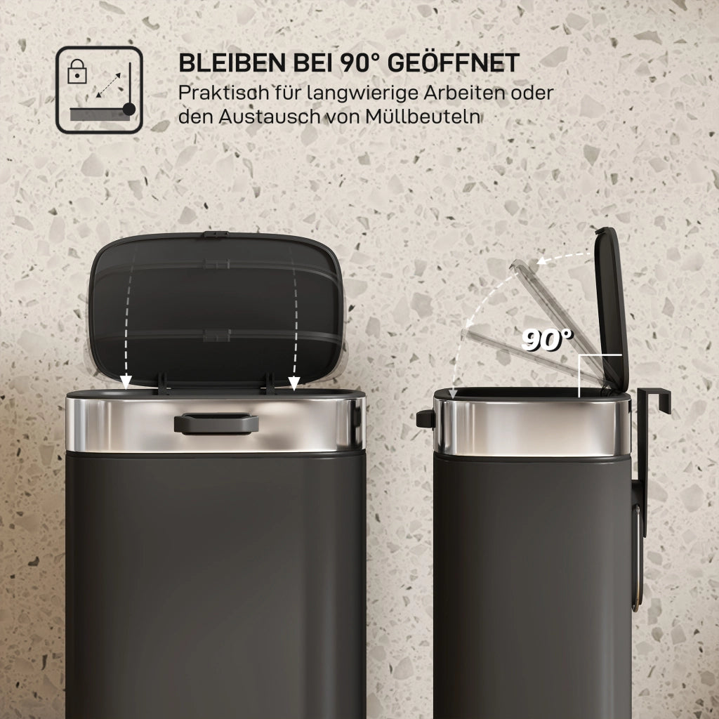 Pattumiera Acciaio Inox ¨C Xylo ¨C Coperchio Aperto, Secchio Interno Estraibile, 21,5x19,5x30cm, Nero