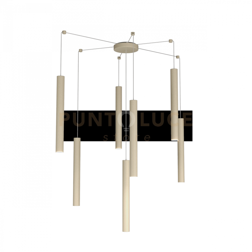 ROUND TUBE SOSPENSIONE 7 LUCI SABBIA CAVO CM.250 CON BASE 1174-S7-SA