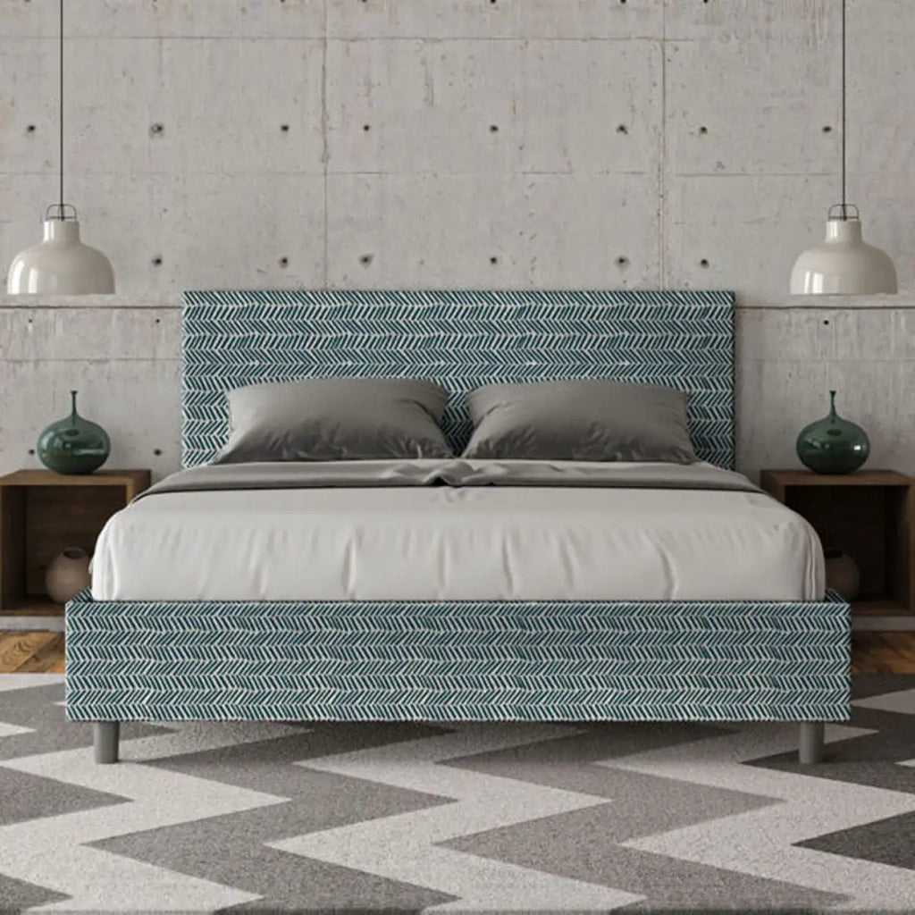 Letto matrimoniale con rete imbottito 160x200 tessuto Aragona 8 blu Adele