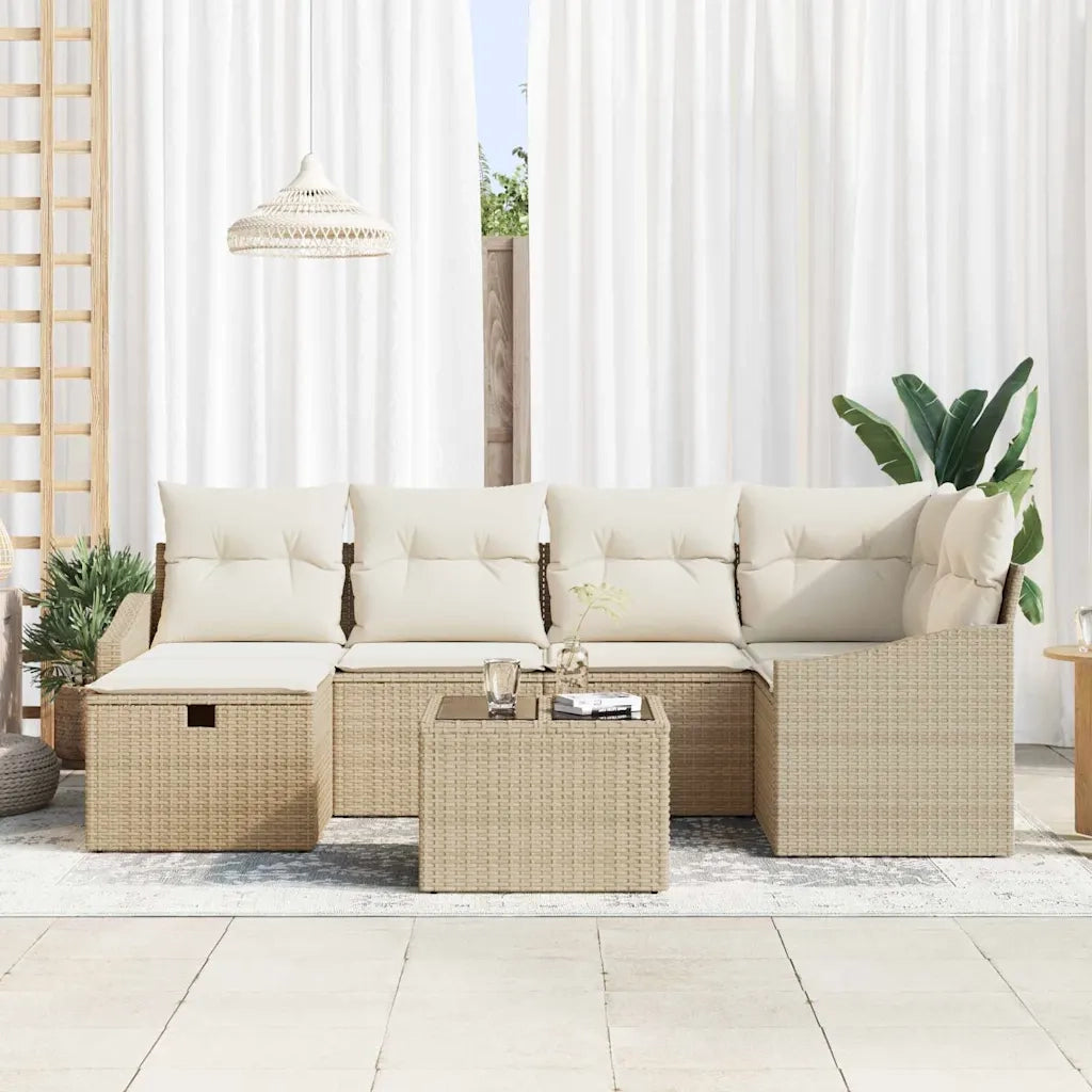 Set di divani con cuscino 7 pcs Beige e Crema polyrattan