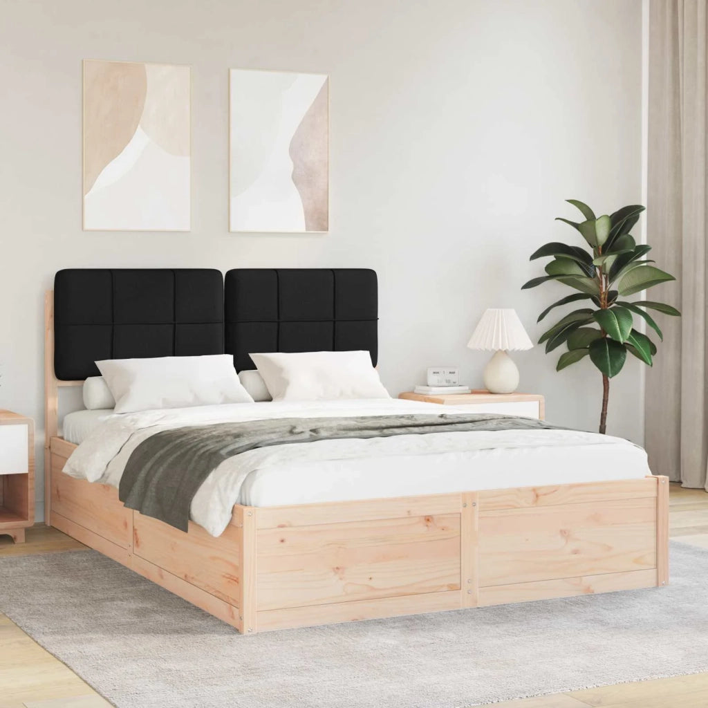Letto con Testiera Rivestita-Struttura Letto con Testiera Nero 140 x 200 cm Pino massello 676493