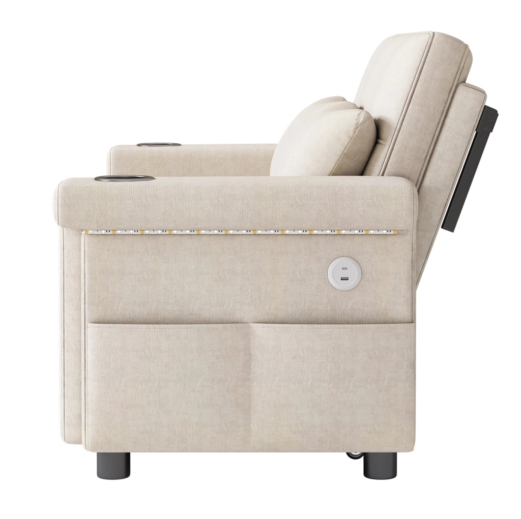 Sofa letto a 2 posti modulare 145 cm in chenille beige con LED; USB e Type-C