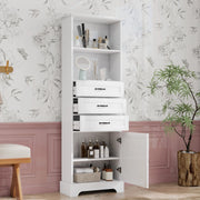 ARMADIO bagno 56 x 25,6 x 167 cm MDF bianco con 3 cassetti