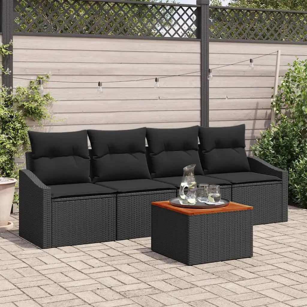 Set Divano da Giardino con archiviazione 5 pcs Nero polyrattan 3356434