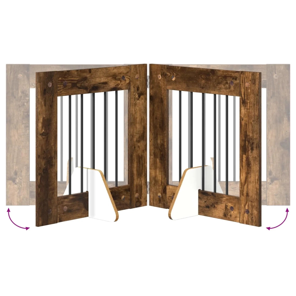 Cancello per cani pieghevole con supporti 2 pz Rovere Fumo 892147